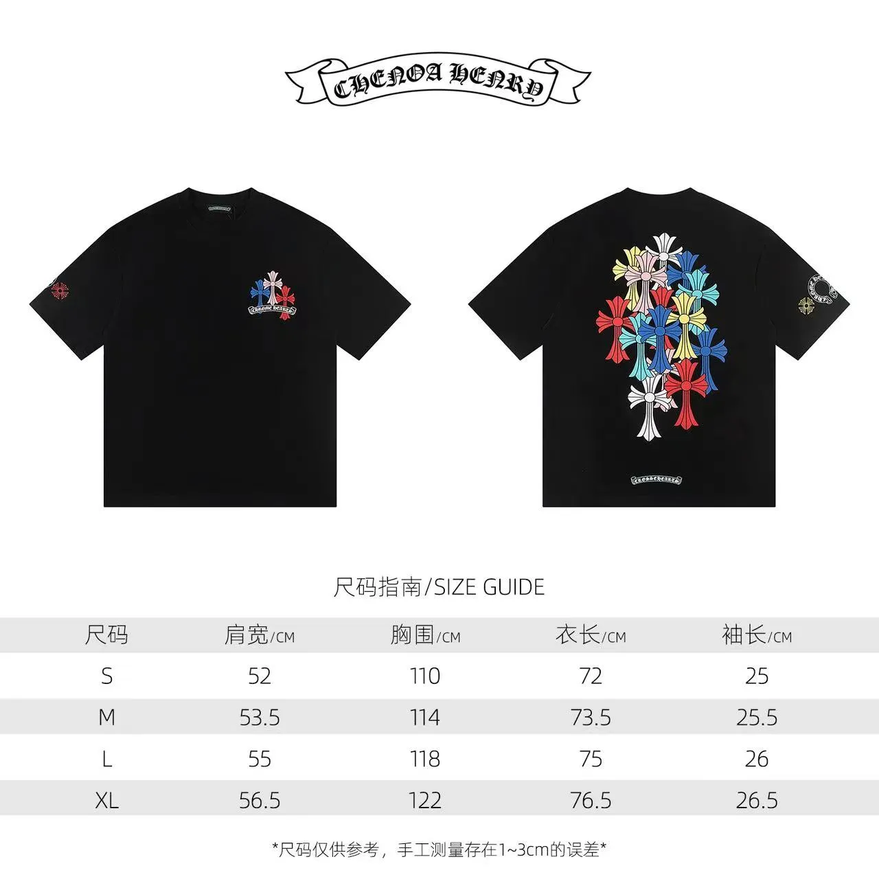 🅿️160 Style: 2025 new Croix Heart short-sleeved T-shirt Material: High version 300g double yarn combed cotton Size: S～XL Color: Black Style number: Z005